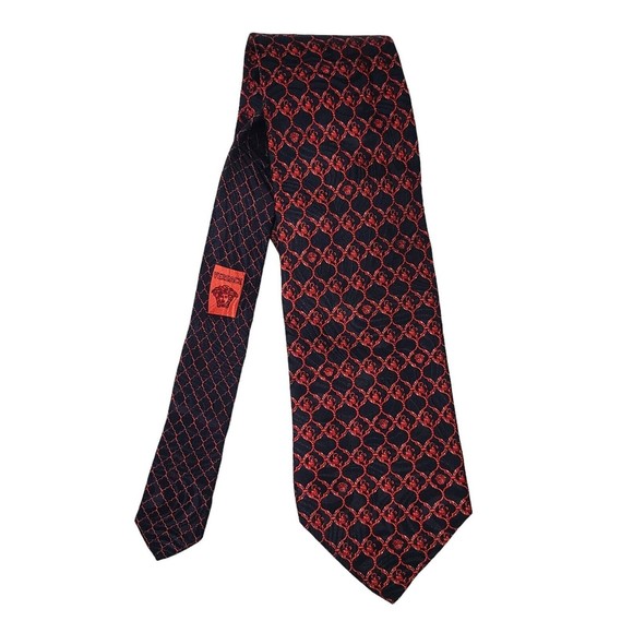 Gianni Versace Seta Silk Tie Blue Pink/Red Geometric Medusa Baroque Mesmerizing - Picture 1 of 7